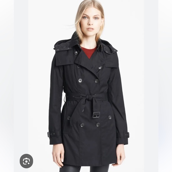 Burberry Jackets & Blazers - Burberry Trench Rain Coat Black Belted Jacket with Removable Liner & Hood Size 4